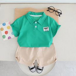 Clothing Sets 2024 Baby Summer Clothes For Kids Boy Fashion Panda Turn-down Collar Short Sleeve T-shirts And Shorts Boys Boutique Outfit Set