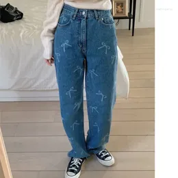 Women's Jeans Spring Summer Long Straight Pant Women Bow Print Fashion Korean Style Ladies Trousers Casual Loose Woman High Waist Pants