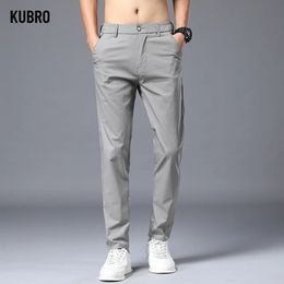 Calças casuais calças de verão de verão Kubro calça fina de calça fina de moda masculina elástica elástica de moletom de solteiro 240417