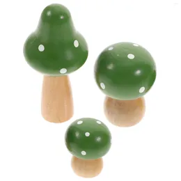 Garden Decorations 3 Pcs Mushroom Figurine For Terrarium Plant Home Decor Mini Wooden Desktop Ornament Sculpture Colour