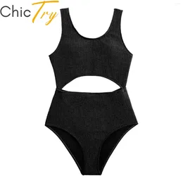 Women's Swimwear One-piece Swimsuit Kids Beachwear Leotard Sleeveless Hollow Out Textured Swimming Beach Pool Party Summer Bathing Suits