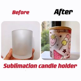 Candle Holders 7Oz/11Oz/15Oz Sublimation Frosted Glass Holder With Bamboo Lid Blank Water Bottle Diy Heat Transfer Jar Drop Delivery H Otbav