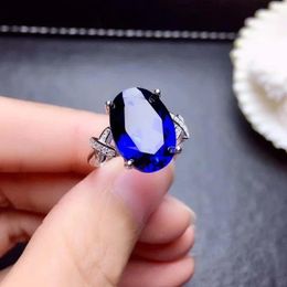 Cluster Rings Natural Sri Lanka Sapphire S925 Big Grain Gem Ring Elegant Fine Fashion Wedding Jewellery For Women