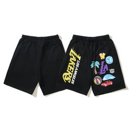 Summer Mens Designer Short Basketball Sports Draw Cartoon Hand-painted Vintage Rolled Shorts Casual Quarter Pants Knee Length