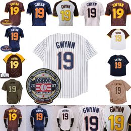 Tony Gwynn Jersey Vintage 2007 Hall of Fame Patch 1978 1982 Navy White Coffee Button Pinstripe Mesh BP Player Pullover Adult 239E