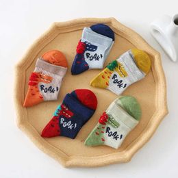 Kids Socks Childrens Socks Spring Summer Mesh Cartoon Dinosaur Boys and Girls Thin Short Socks Baby Breathable Socks 5 Pairs/Lot Y240504