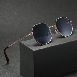 Higodoy Polygon Sunglasses Men Vintage Octagon Metal for Women Luxury Brand Goggle Sun Glasses Ladies Gafas De Sol 240425