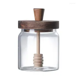 Storage Bottles Honey Bottle With Wooden Stirring Rod Good Sealing Glass Jar Built-in Stick Safe Food Jars & Canisters For