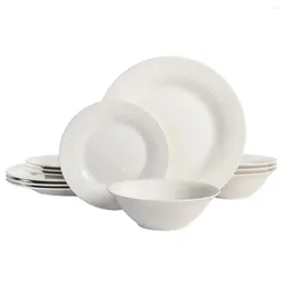 Plates Gibson Home Everyday Round White Stoare 12-Piece Dinnerware Set