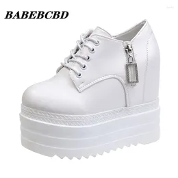 Fitness Shoes Korean-Style 2024 Spring And Autumn Elevator Platform Leather Waterproof Women's Lace-up Casual Fashion