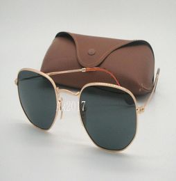 Mens Hexagonal Metal Sunglasses Irregular Personality Sun Glasses Gold Frame Green Glass Lenses 51MM Come With Brown Case2342947