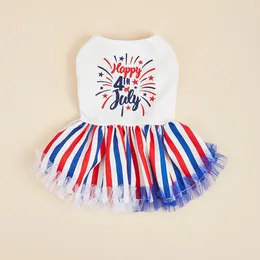 Dog Apparel Striped Dresses American Flag Star Tutu Dress Clothes For Small Dogs Tulle Girl Costume Puppy Onesie Pet Cat Outfit In