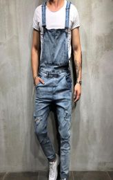 Fashion Mens Ripped Designer Jeans Jumpsuits Distressed Hole Denim Bib Overalls For Man Suspender Pants Asian Size4822819
