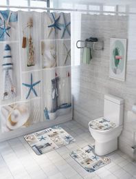 Cross border New Sea Star Ocean printing shower curtain floor mat four piece set bathroom mat set partition curtain Amazon bathro4753556