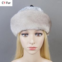 Berets Luxury Women Real Genuine Mink With Wool Hat Winter Russian Women's Warm Caps Whole Piece Sheep Fur Hats