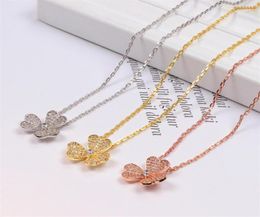 New alloy trefoil flower diamond necklace 18k rose gold lovers jewelry neck232b3127647