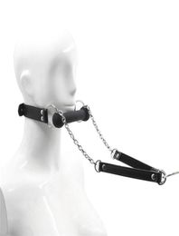 Silicone Bite Gag Dog Bone Leather Bondage Leash Collar Mouth Gag With Chain Leash Fetish Neck Cuffs Restraints Sex Products For C8320010