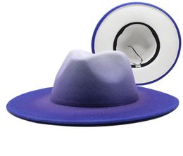 8 Colours Wide Brim Simple Church Derby Top Hat Panama Solid Felt Fedoras Hats for Men Women Artificial Wool Blend Jazz Cap4808324