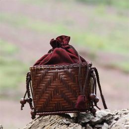 17x13CM Thai Handmade Bamboo Woven Bag Mini Decorative Tea Set Women Messenger Bags a6102 240430