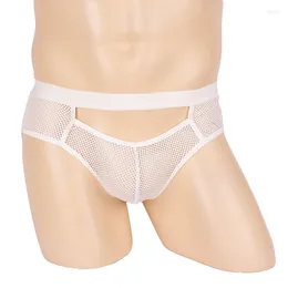 Underpants Ye Zimei Men's Sexy Underwear See-through And Hollow Mesh Open Crotch Briefs Transparent Double Thongs