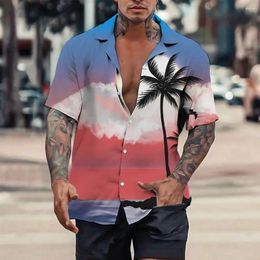 Men's Casual Shirts 2024 For Male Coconut Tree 3d Printed Men Hawaiian Shirt Beach 5xl Short Sleeve Fashion Tops Tee Man Blouse Camisa