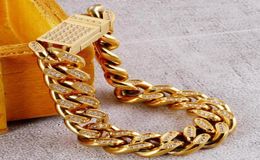 14MM Wide Chain Bracelet Men Gold Stainless Steel Man Bracelets With CZ Setting Mens Boys Biker Jewellery Accessories247a4621434