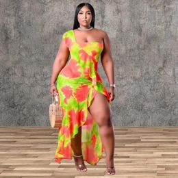 Casual Dresses L-4XL Summer 2024 Plus Size Women Clothing African Sexy Printing Irregular Ruffle Sleeveless Slit Dress Wholesale Drop