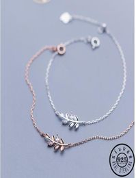 Fashion Authentic 925 Sterling Silver Leaf Shape with CZ Stone Rose Gold Color Plated Chain Hand Charm Zircon Bracelet for Women3248552