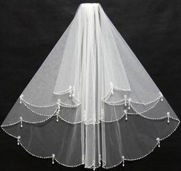 Elegant Short Ivory Bridal Veils 2019 Beading Edge Ruffles with Insert Comb Cheap for Wedding Bride Wear 110382594793