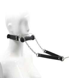 Silicone Bite Gag Dog Bone Leather Bondage Leash Collar Mouth Gag With Chain Leash Fetish Neck Cuffs Restraints Sex Products For C1451975