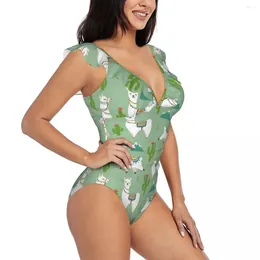 Women's Swimwear Ruffle Women Sexy One Pieces Swimsuit Female Tribe Llama Cartoon Alpaca Cactus Pattern Monokini Bathing Suit Beachwear