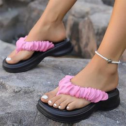 Slippers 2024 New Summer Style Comfortable Fashionable and Elegant Open-toe Seaside Thick-soled Non-slip Womens H240504