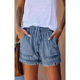 Women's Jeans Shorts Women 2024 Summer Elastic Waist Drawstring Casual High Slim Denim Basic Short OTTD Street Wear YK2