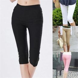 Summer Womens Slim Waist Cropped Pants High Solid Colour Stretch Leggings Capris Fashion Pencil Crops For Female 240428