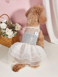 Dog Apparel Dress Girl Sleeveless Clothes Sequin Pet Tutu With Tulle Cat Clothing Puppy Dresses Doggy Costume