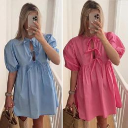 Casual Dresses Round Neckline Dress Printed Design Elegant Leopard Print Lace-up Mini For Women Hollow Out O Neck Summer