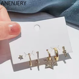 Hoop Earrings ANENJERY 6 Pieces/set Silver Color Micro Zircon Star Earring Set Exquisite Hip Hop Party