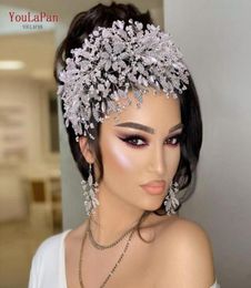 Headpieces YouLaPan HP377 Trendy Alloy Leaf Rhinestone Bride Headpiece With Earring Set Beads Crystal Wedding Hair Tiara Bridal Ac9500809