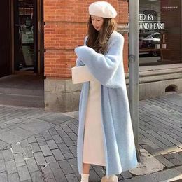 Women's Knits 2024 Women Autumn Winter Fashion Imitation Mink Velvet Cardigans Female Long Knitted Coats Ladies Loose Sweater Jackets W395