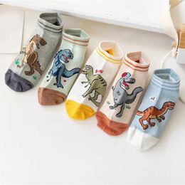 Kids Socks 5 Pairs Boys Dinosaur Pattern Socks Comfortable Breathable Casual Soft Kids Socks Y240504