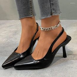 Dress Shoes 2024 Summer Fashion Simple French Pointed Toe Button Shallow Party Back Strap Buckle Thick Heel Sandals Women