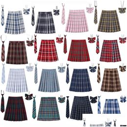 Two Piece Dress Women Plaid Pleat Skirt With Necktie Bowtie Xs 5Xl Harajuku Preppy Mini Japanese School Uniforms Girls Summer Jupe Kaw Dh273
