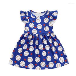 Girl Dresses Baby Summer Dress Casual Sleeve Round Neck Heart Baseball Print Toddler A-Line