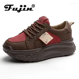 Casual Shoes Fujin 6cm Suede Genuine Leather Chunky Sneakers Platform Wedge Vulcanize Mixed Colour Lady Comfy Pumps Fashion Women