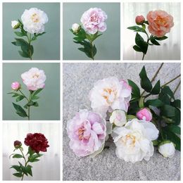 Decorative Flowers Handmade 2 Heads Peony Silk Flower Bouquet Floral Art Flexible Artificial El