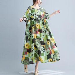 Party Dresses Short Sleeve Thin Light Cotton Soft Print Floral Loose Summer Bohemia Long Dress Women Travel Style Beach Casual Oversize