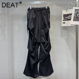 Women's Pants 2024 Summer Niche Drawstring Waist Design Pleated Trousers For Women High Casual Cargo Female 11XX9231