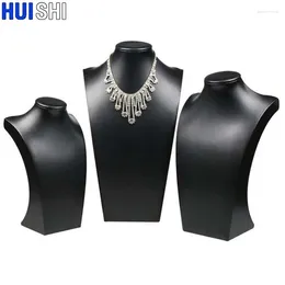 Jewelry Pouches Smooth Black PU Necklace Holder Packing Display Mannequin Bust Rack Jewellery Stand Shop Gift For Women Dressing Table