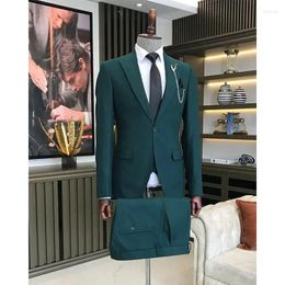 Men's Suits 2024 Formal Suit Groomsmen High-End For Wedding Groom Dark Green 2 Pieces Single Breasted Casual Clothing Business
