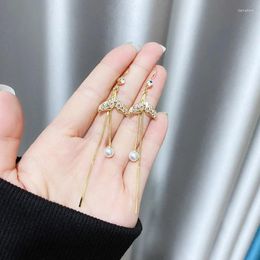 Dangle Earrings JUWANG Luxury 14 K Real Gold Filled Drop For Women Fine Jewelry Fish Tail Pendant Long Tassel Hoop Pendientes